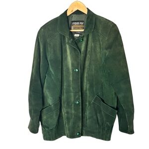 London Fog Tempo Europa | Vintage Forest Green Suede Bomber Jacket, Oversized S